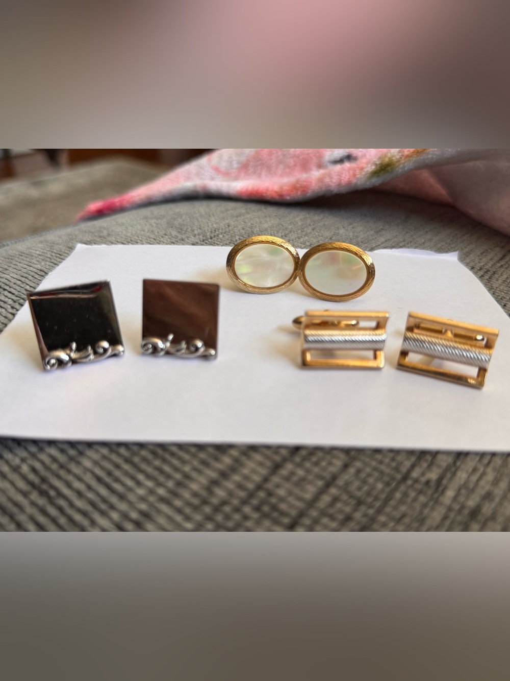 Vintage Mixed Cufflink Set - Gold & Silver Tones with Mother of Pearl